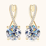 Moissanite Drop Hoop  Earrings in Yellow Gold Plated Silver