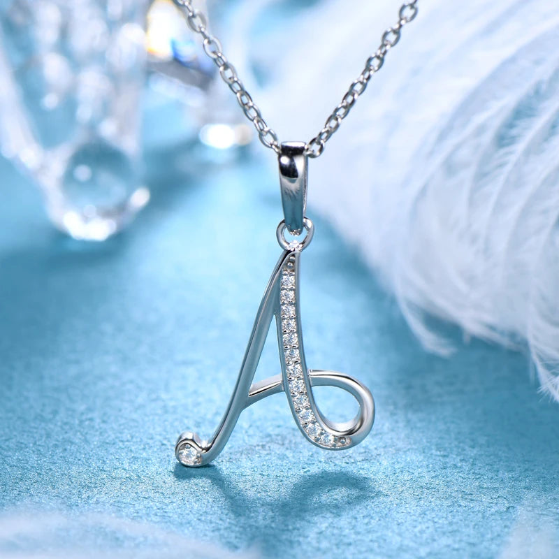  Moissanite Diamond Initial Necklace.-Silver gold
