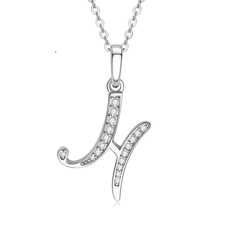 Moissanite Diamond Initial Necklace-White Gold