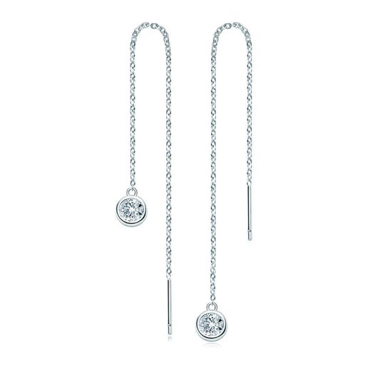 Moissanite Diamond Drop Tassel Earrings - White Gold 