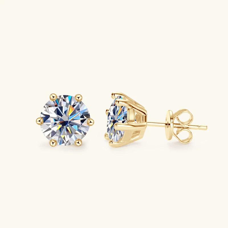 solitaire moissanite earring in yellow gold plated silver