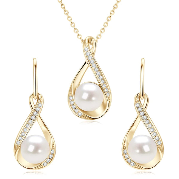 gold Freshwater Pearl & Moissanite Set in Silver