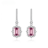 25 x 9.3mm sterling silver square Pink Morganite and clear stones Drop Earrings