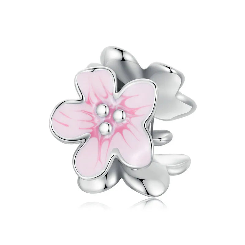 Pink Flower Charm in Silver