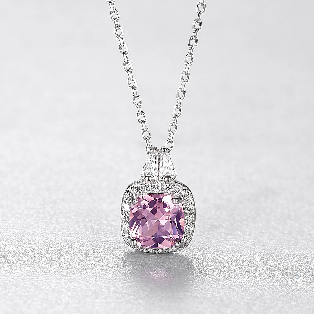 Pink Crystal Pendant Necklace in Sterling Silver 