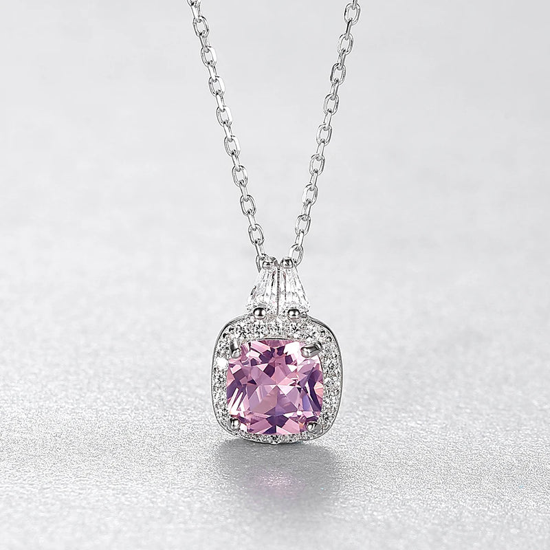 Pink Crystal Pendant Necklace in Silver