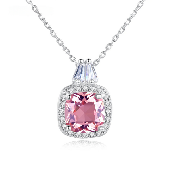 Pink Crystal Pendant Necklace in Silver