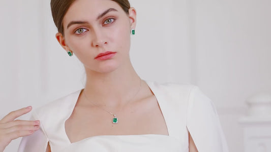 Square Emerald Pendant Necklace in Sterling Silver - Love's Verdant Whisper