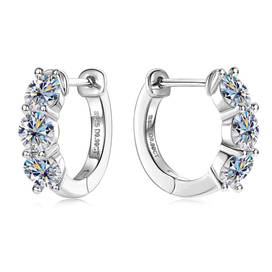 Round Moissanite Diamond Hoop Earrings - Silver 