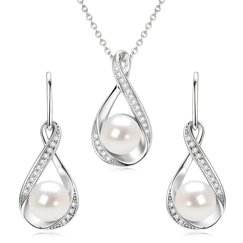 Freshwater Pearl & Moissanite Set in Silver