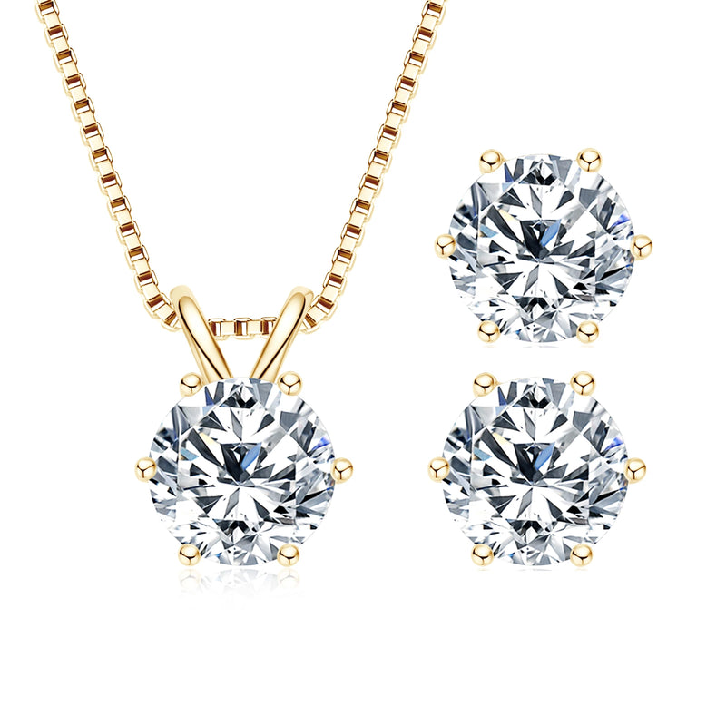 solitaire moissanite earring necklace set in yellow gold plated silver