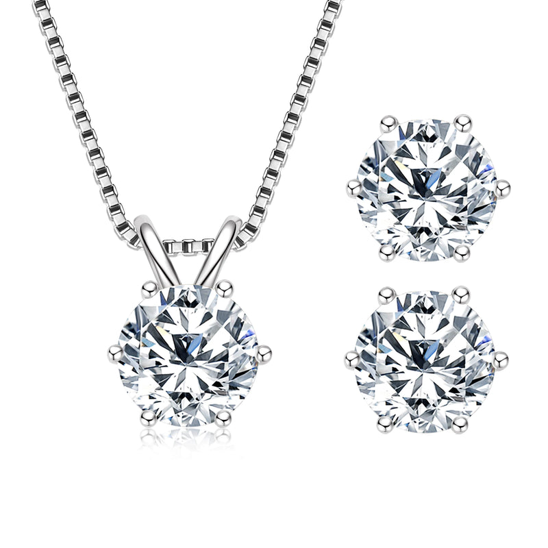 solitaire moissanite earring necklace set in white gold plated silver