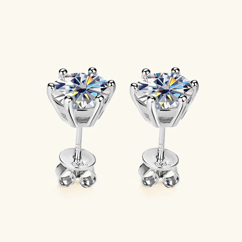 solitaire moissanite earring in white gold plated silver