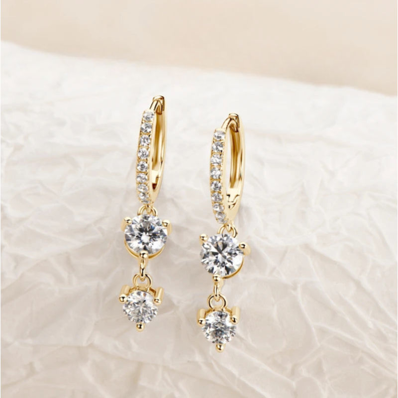 Moissanite Drop Earrings in Gold-Plated Silver – Cascading Elegance