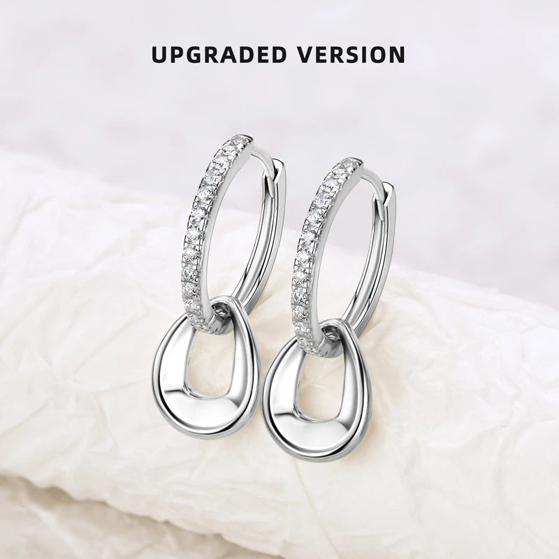 upgrade version of Moissanite Hoops Earrings in White Gold Plated Silver 