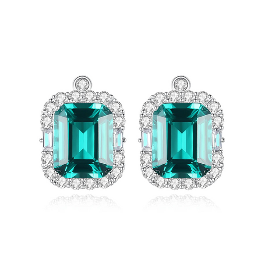 Square Emerald Stud Earrings in Sterling Silver- Love's Verdant Whisper