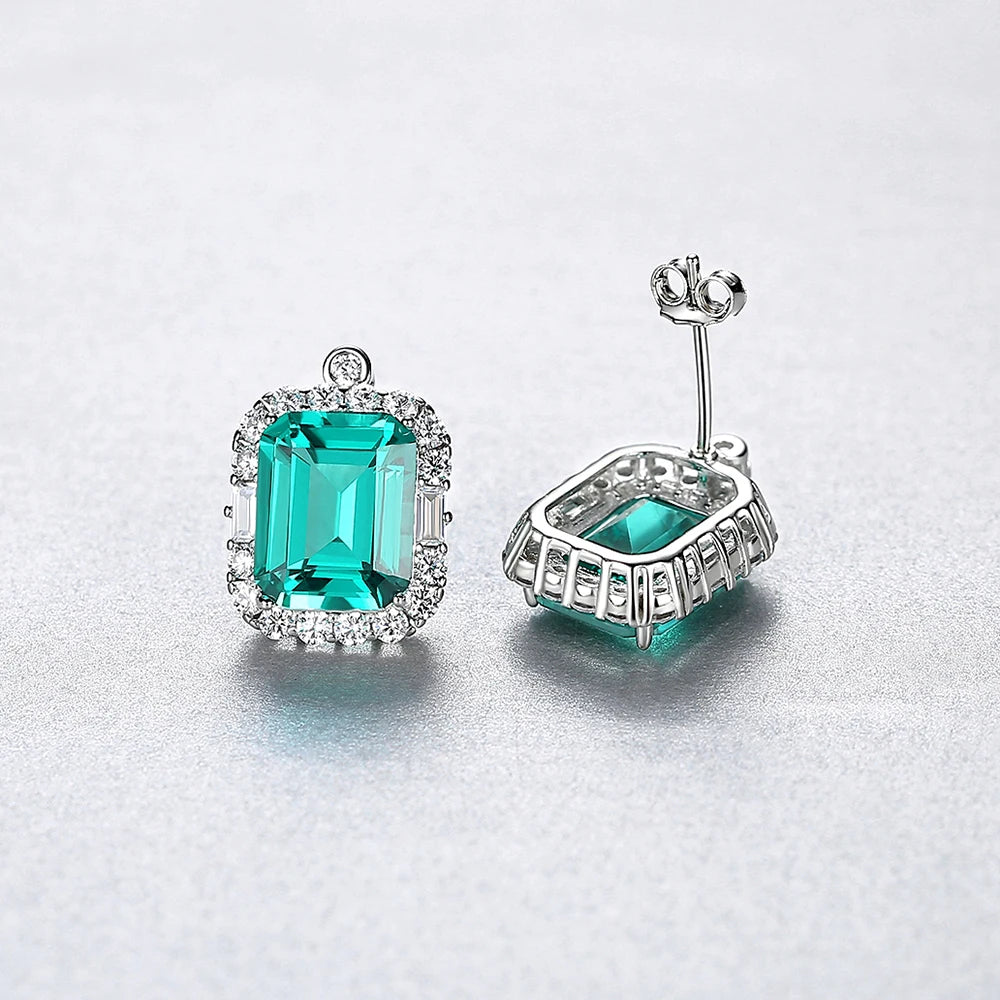 Square Emerald Stud Earrings in Sterling Silver- Love's Verdant Whisper
