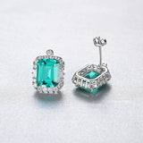 Square Emerald Stud Earrings in Sterling Silver- Love's Verdant Whisper