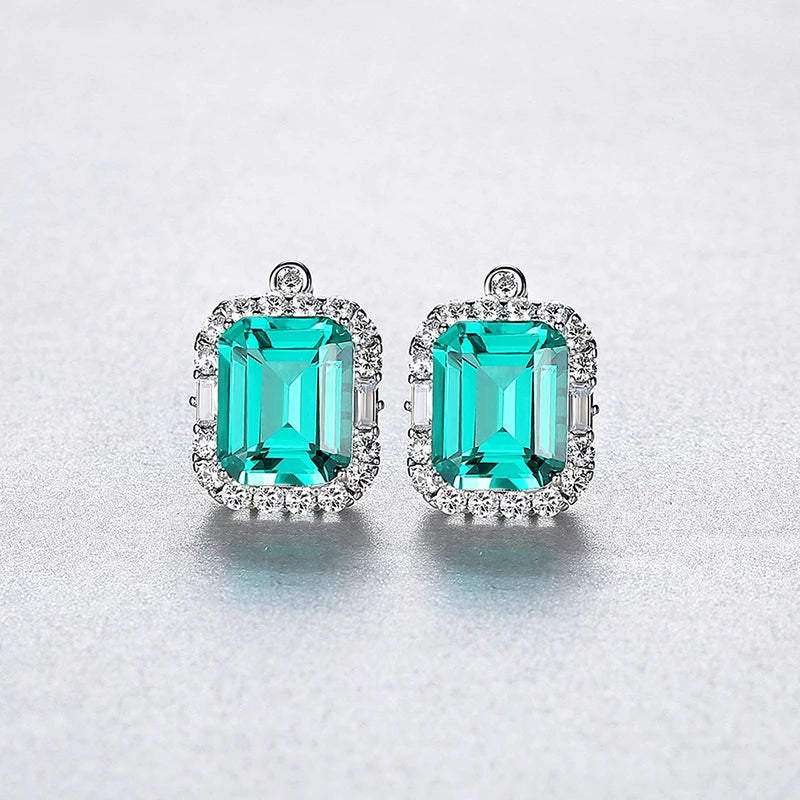 Square Emerald Stud Earrings in Sterling Silver- Love's Verdant Whisper