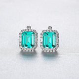 Square Emerald Stud Earrings in Sterling Silver- Love's Verdant Whisper