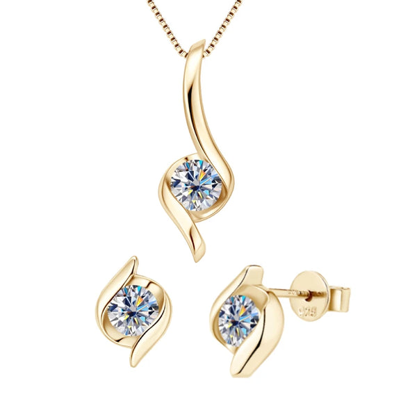 Water Drop Moissanite Jewelry Set in Yellow Gold Plated Silver