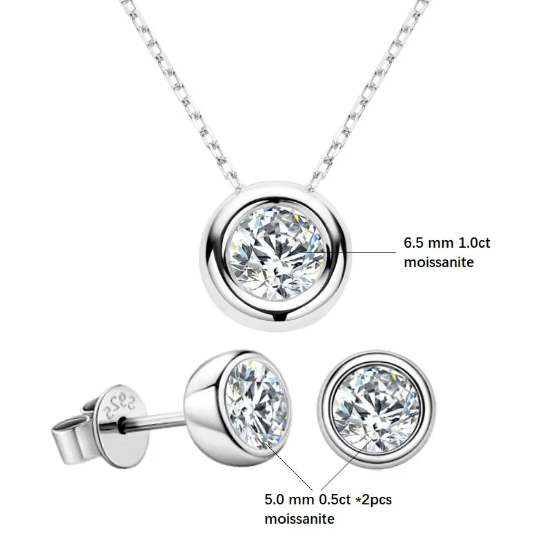 Bezel Solitaire 5mm Moissanite Set in 18K White Gold Plated Silver