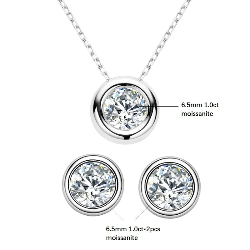 Bezel Solitaire 6.5mm Moissanite Set in 18K White Gold Plated Silver