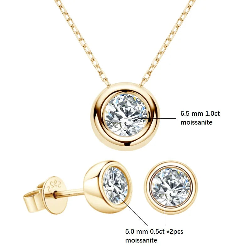 Bezel Solitaire 5mm Moissanite Set in 18K Yellow Gold Plated Silver