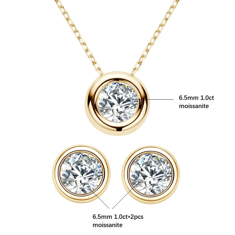 Bezel Solitaire 6.5mm Moissanite Set in 18K Yellow Gold Plated Silver